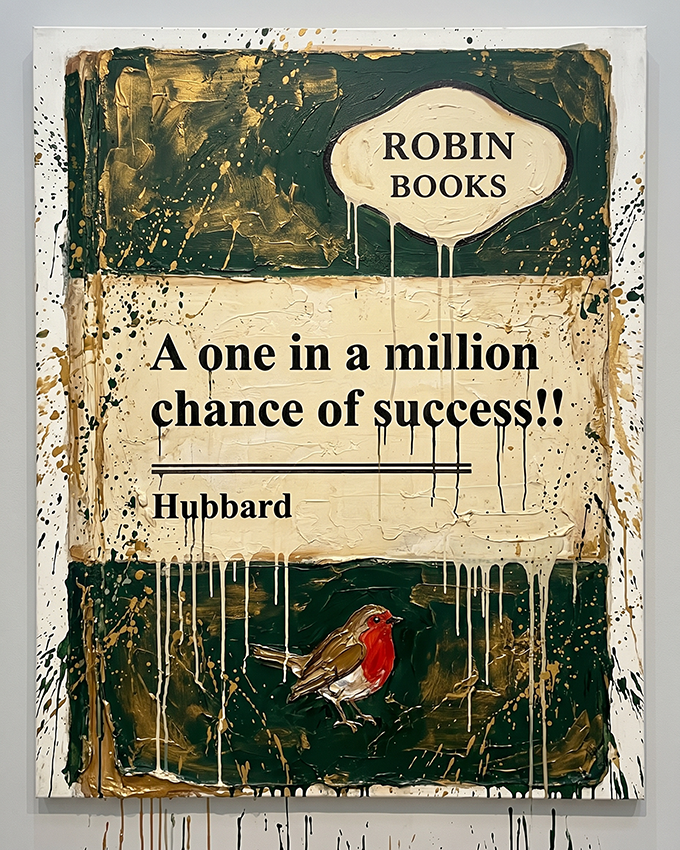 A one in a million chance of success — Robin Books palette-knife print on aluminium composite
