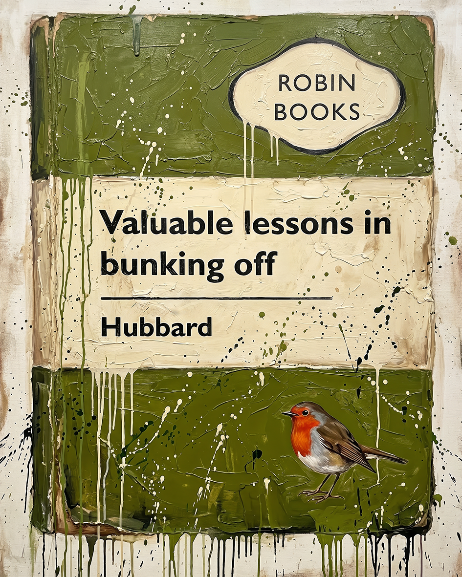 Valuable lessons in bunking off — Robin Books palette-knife print on aluminium composite