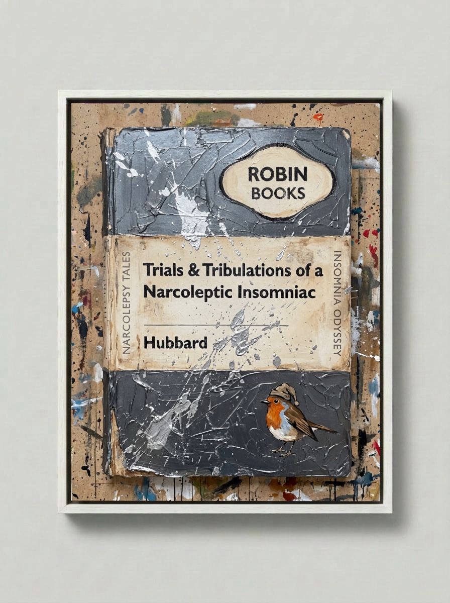 Trials & Tribulations of a Narcoleptic Insomniac — Robin Books palette-knife print on aluminium composite