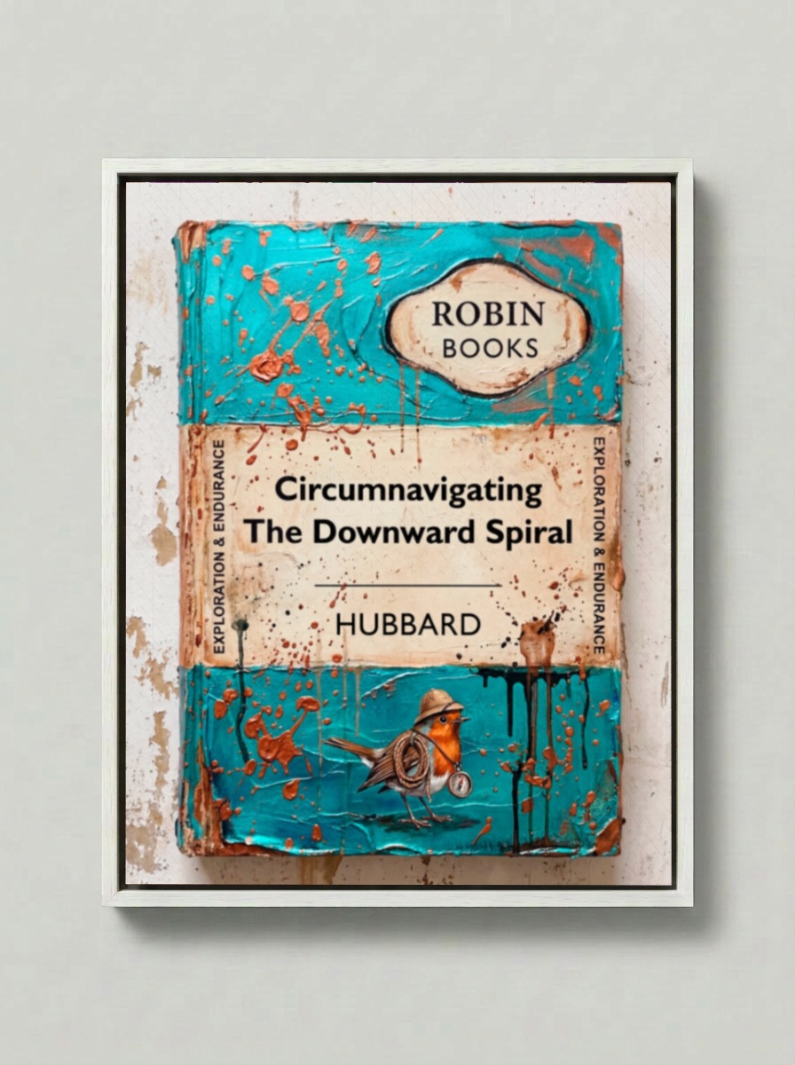 Circumnavigating The Downward Spiral — Robin Books palette-knife print on aluminium composite