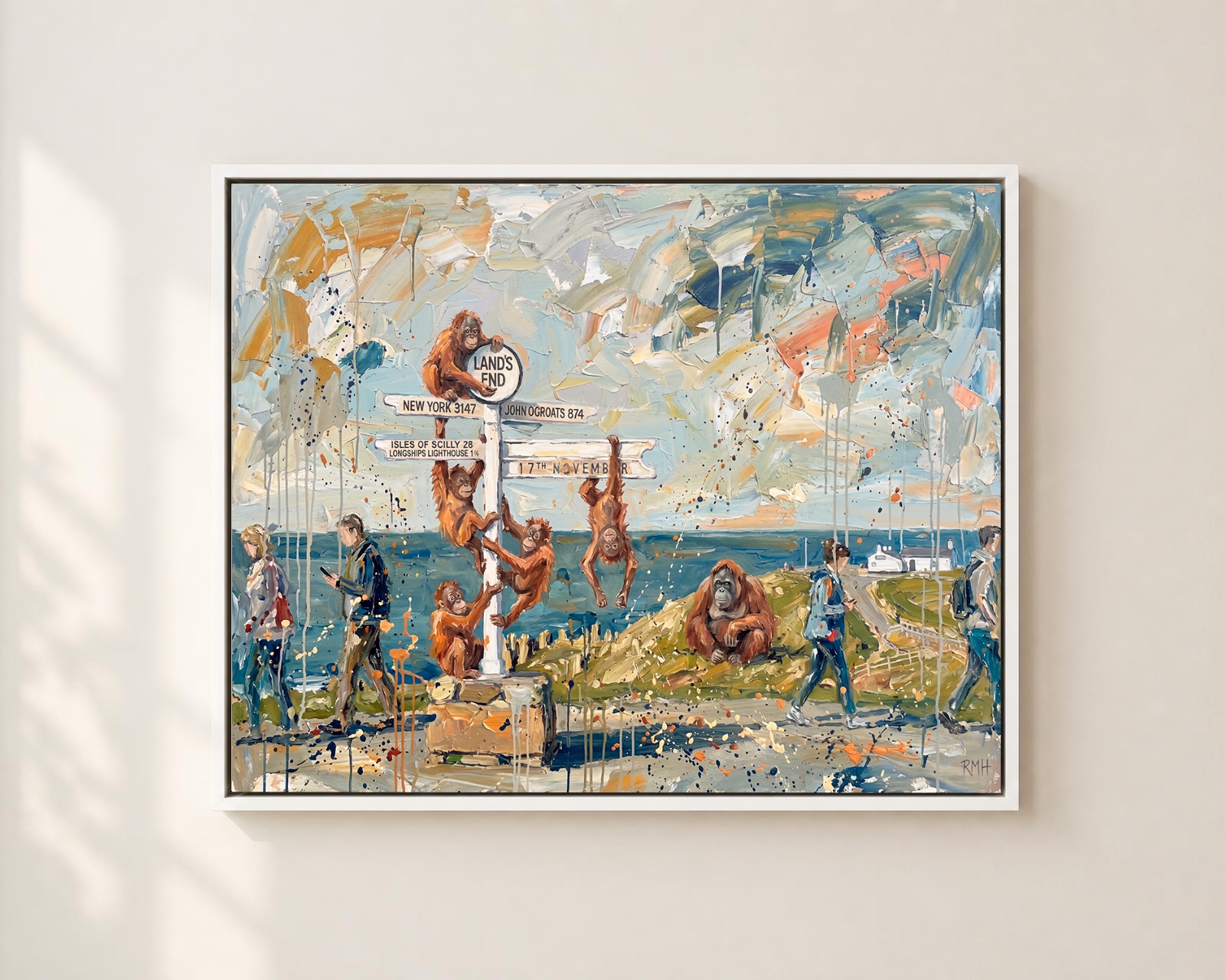 Orangutans at Land's End — Oblivious in Cornwall palette-knife print on aluminium composite