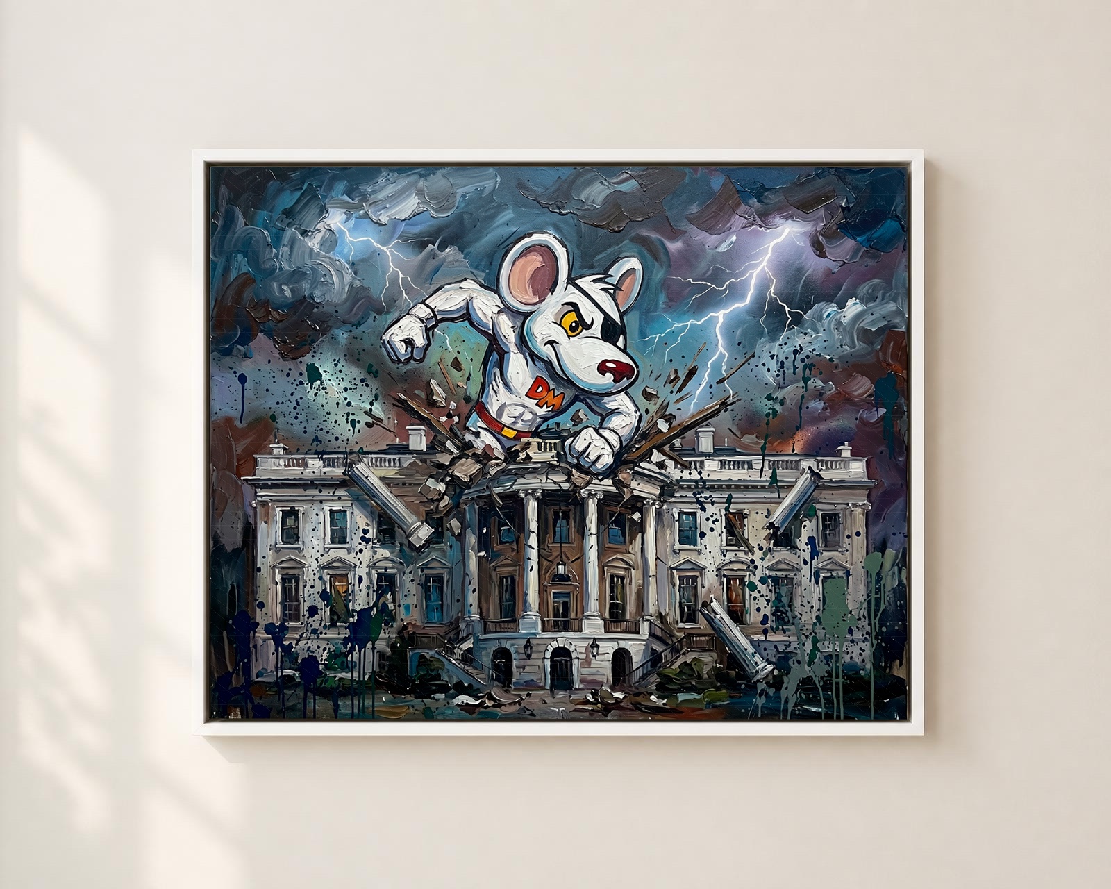 Mouse Knocks Down The Hose, USA — Cartoon Legends palette-knife print on aluminium composite