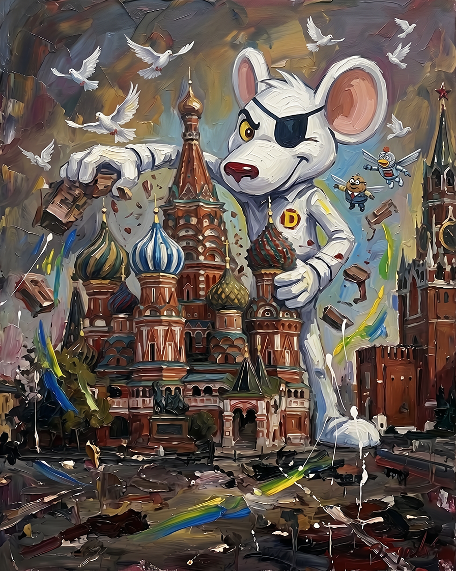 Mouse Knocks Down The House, Russia — Cartoon Legends palette-knife print on aluminium composite