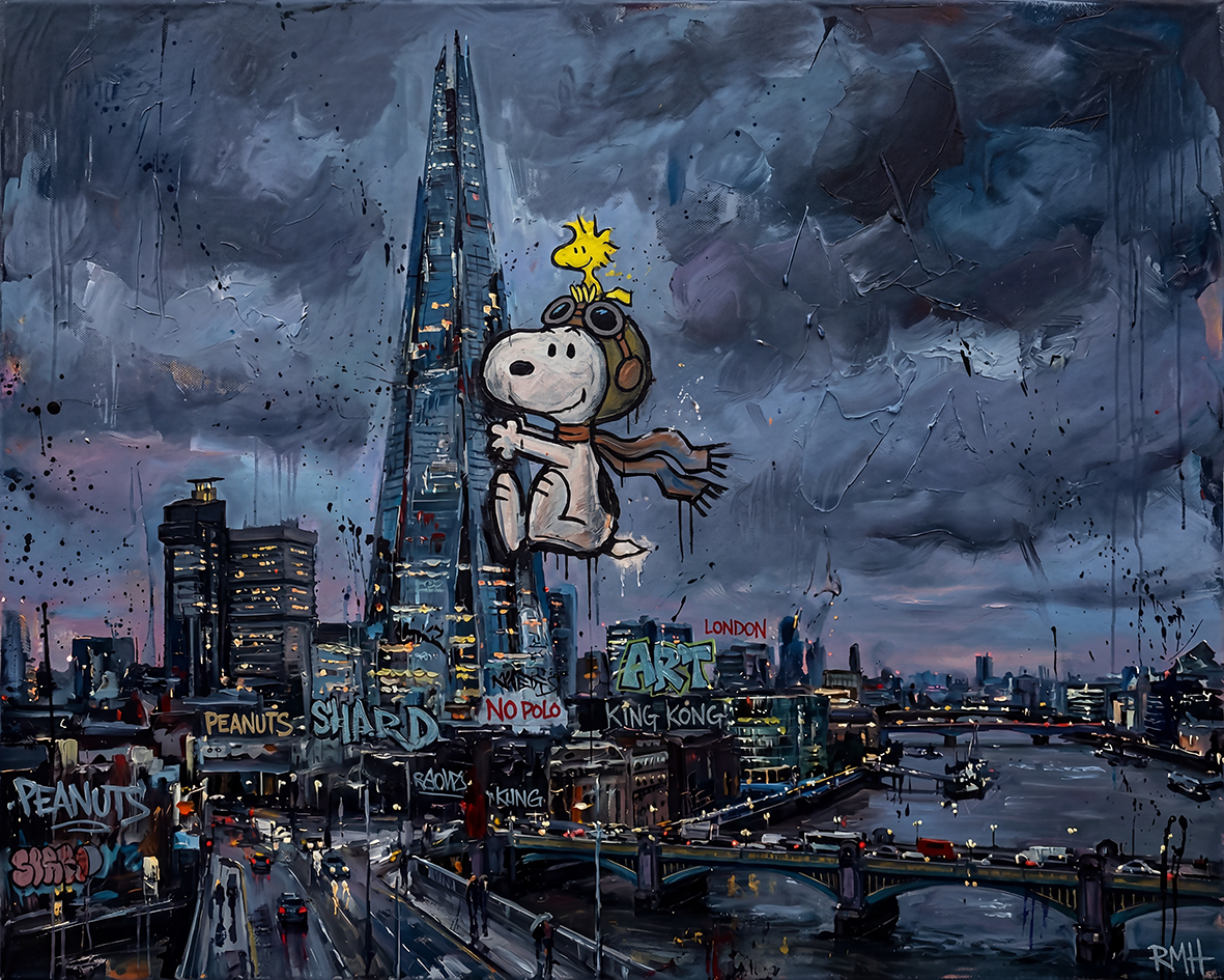 Climbing New Heights London — Cartoon Legends palette-knife print on aluminium composite