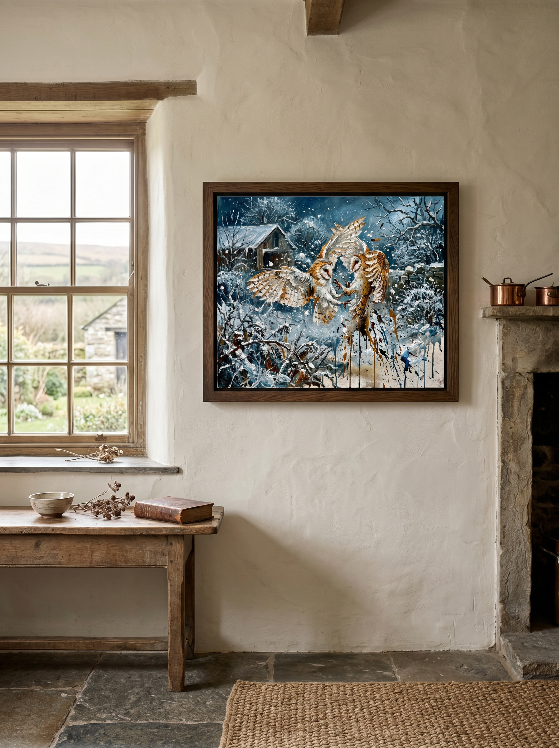 Beaks in Bleak Winter — palette-knife print collection on aluminium composite