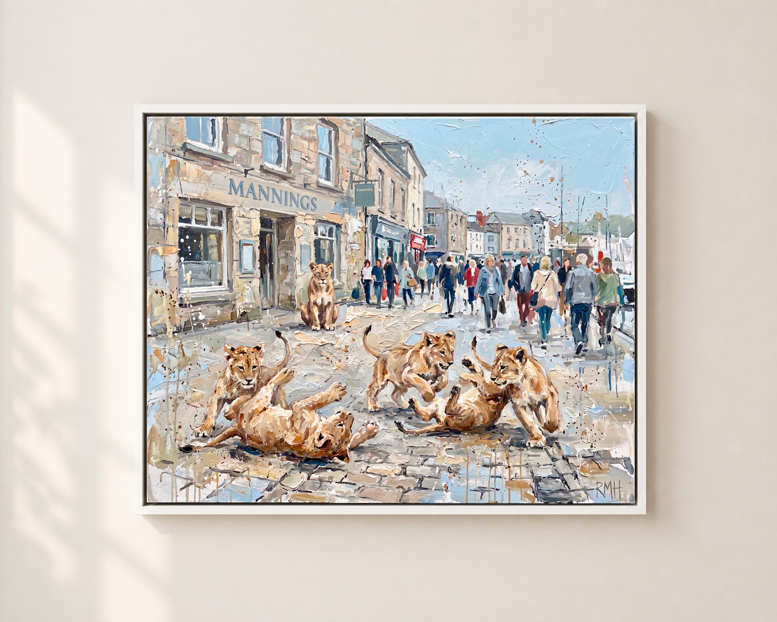 Lions on Lemon Street — Oblivious in Cornwall palette-knife print on aluminium composite