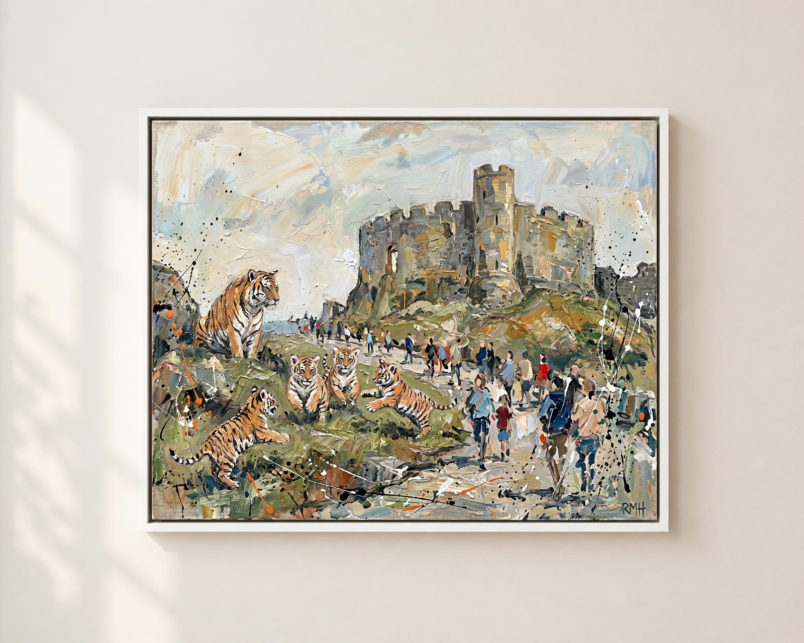 Tigers At Restormel Castle — Oblivious in Cornwall palette-knife print on aluminium composite