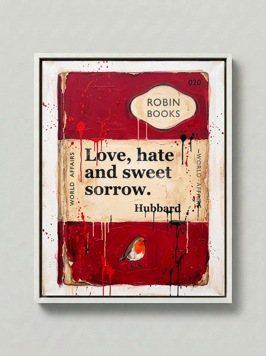Love, hate and sweet sorrow — Robin Books palette-knife print on aluminium composite
