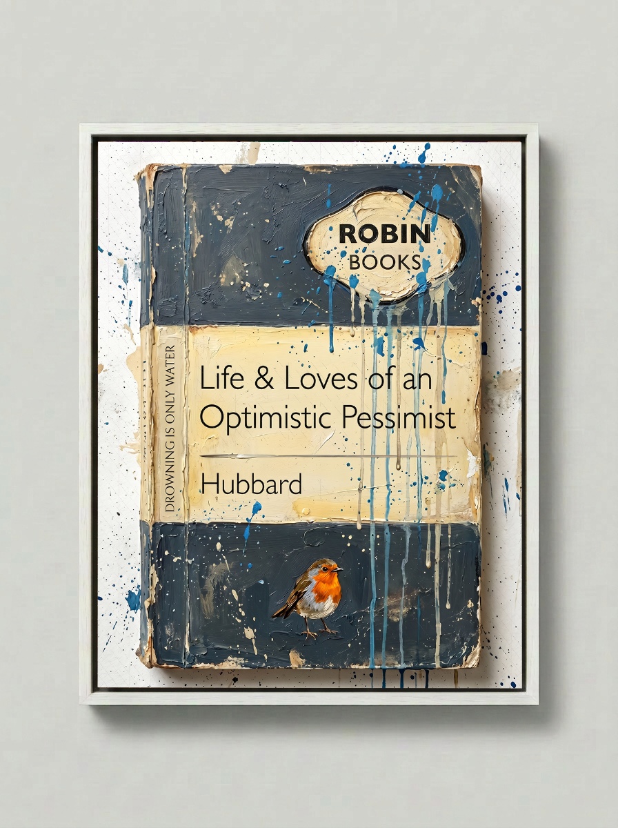 Life & Loves of an Optimistic Pessimist — Robin Books palette-knife print on aluminium composite