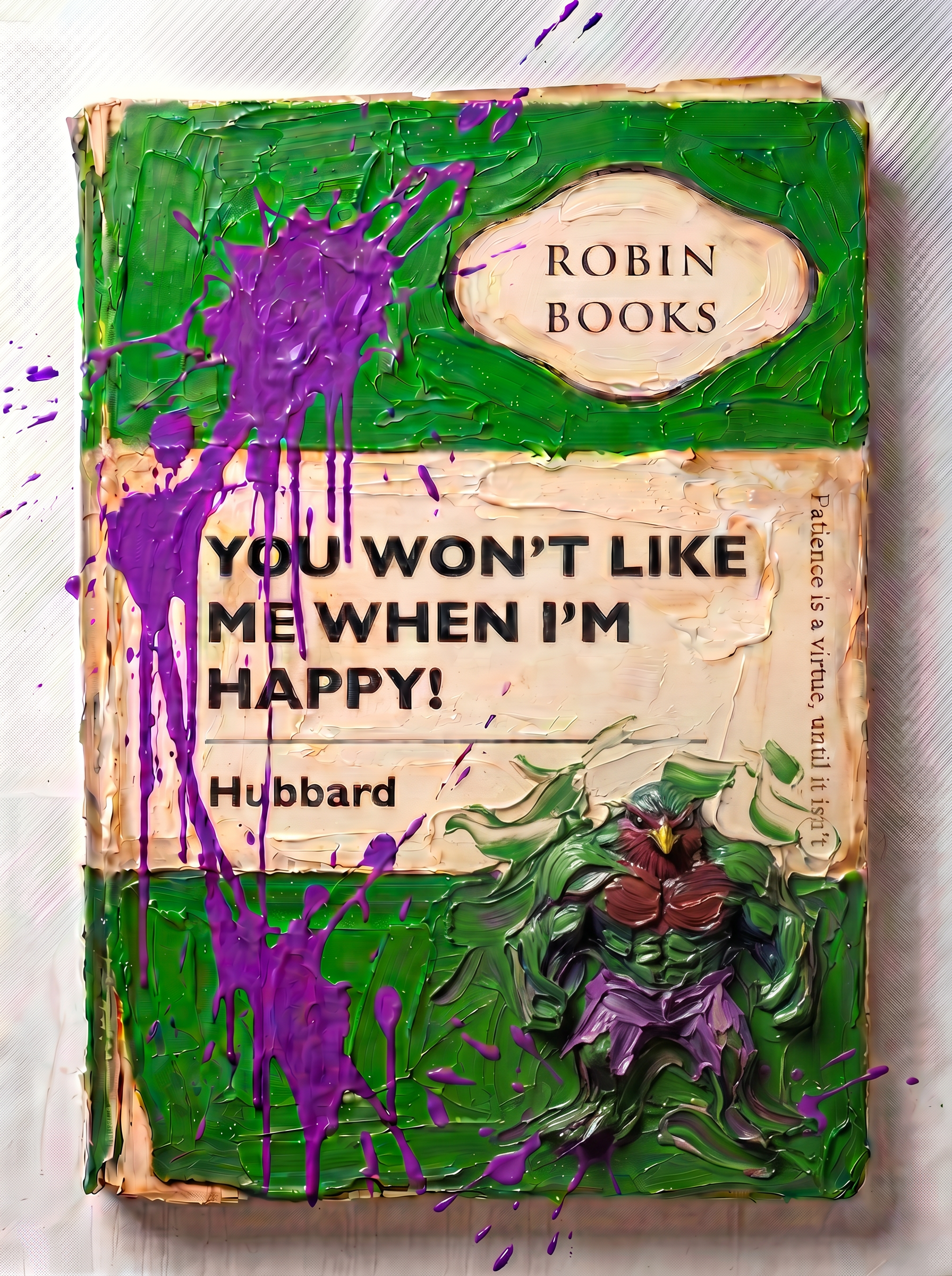 You Won't Like Me When I'm Happy — Robin Books palette-knife print on aluminium composite