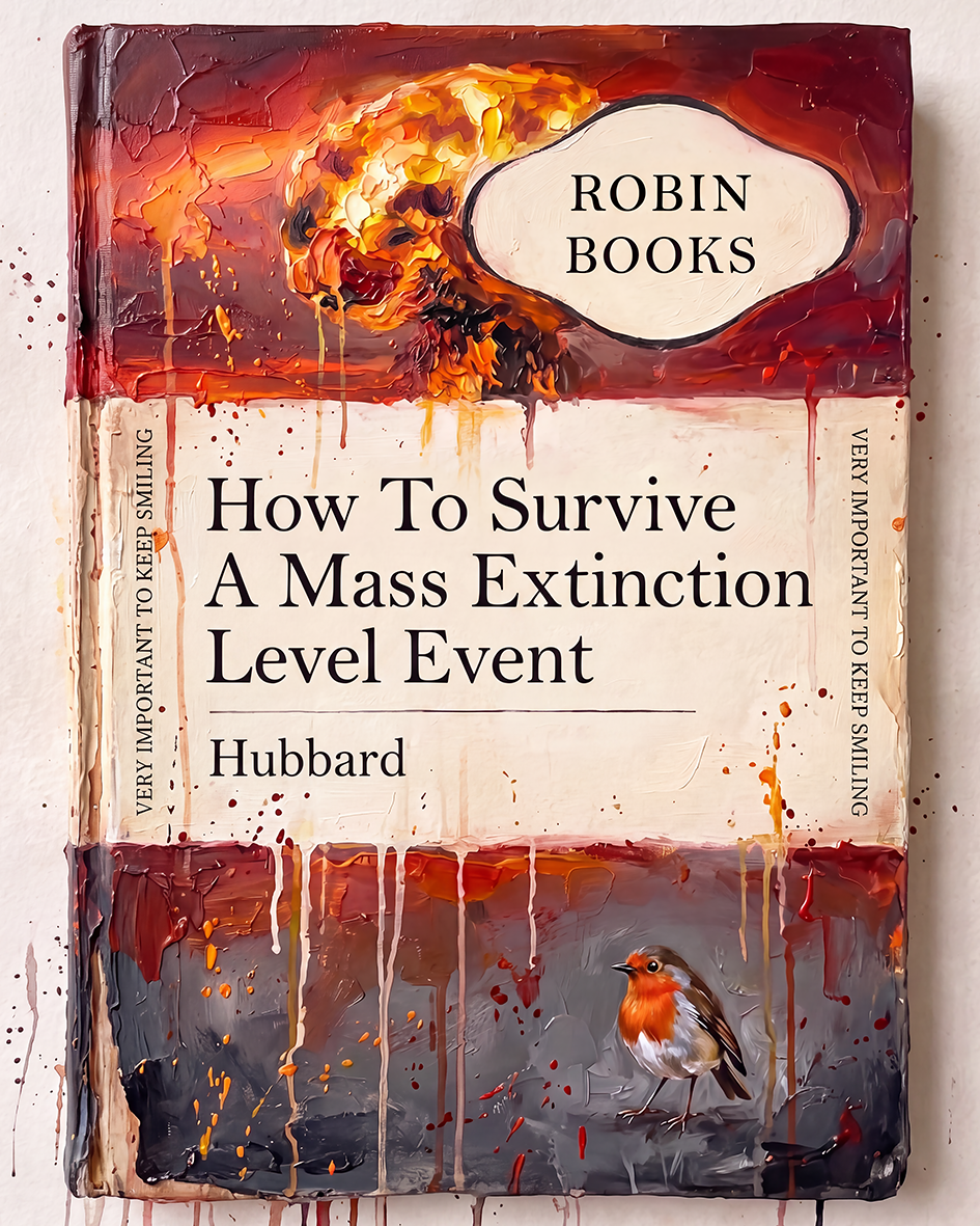 How To Survive A Mass Extinction Level Event — Robin Books palette-knife print on aluminium composite